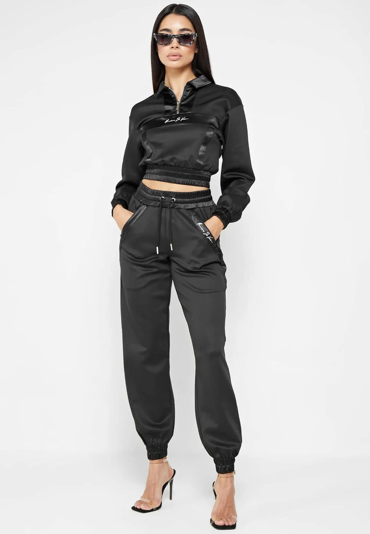 Woman Tracksuits Track Top With Satin - Black