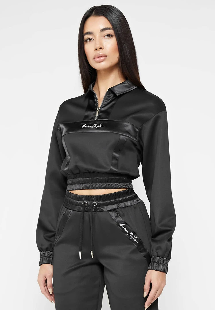 Woman Tracksuits Track Top With Satin - Black