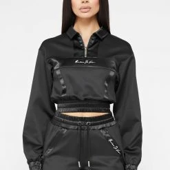 Woman Tracksuits Track Top With Satin - Black