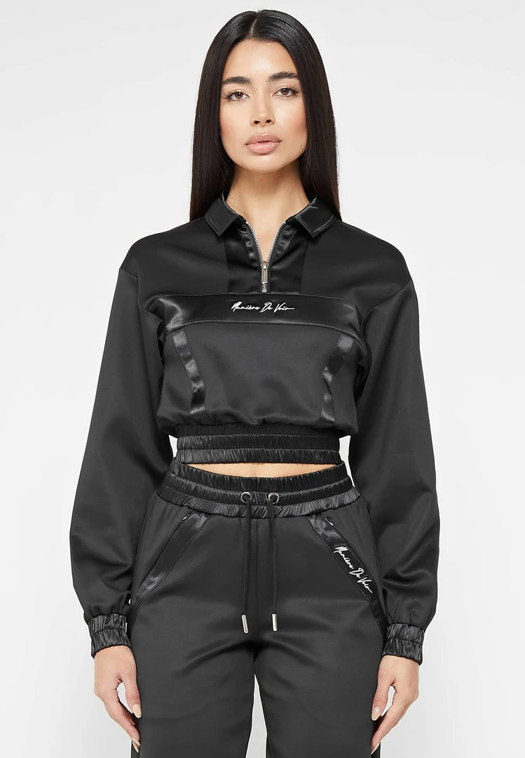 Woman Tracksuits Track Top With Satin - Black