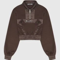 Woman Tracksuits Track Top With Satin - Brown