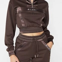 Woman Tracksuits Track Top With Satin - Brown