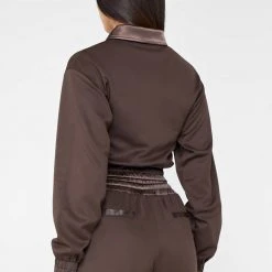 Woman Tracksuits Track Top With Satin - Brown