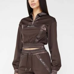 Woman Tracksuits Track Top With Satin - Brown