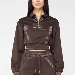Woman Tracksuits Track Top With Satin - Brown