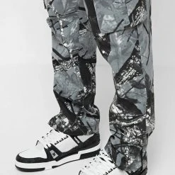 Man Casual Trousers Tree Camo Cargo Pants - Black