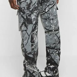 Man Casual Trousers Tree Camo Cargo Pants - Black