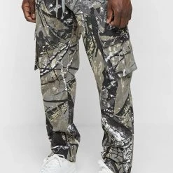 Man Casual Trousers Tree Camo Cargo Pants - Khaki