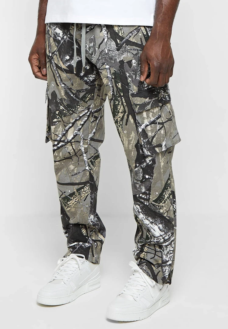 Man Casual Trousers Tree Camo Cargo Pants - Khaki