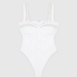 Woman Tops BODYSUITS Twin Strap Ribbed Bodysuit - Off White