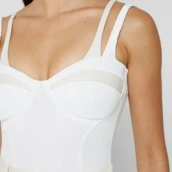 Woman Tops BODYSUITS Twin Strap Ribbed Bodysuit - Off White