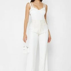 Woman Tops BODYSUITS Twin Strap Ribbed Bodysuit - Off White