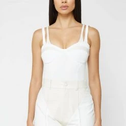 Woman Tops BODYSUITS Twin Strap Ribbed Bodysuit - Off White