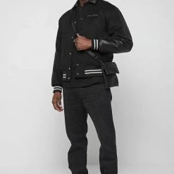 Man Jackets Two Tone Varsity Jacket - Black