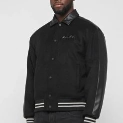 Man Jackets Two Tone Varsity Jacket - Black