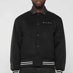 Man Jackets Two Tone Varsity Jacket - Black
