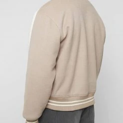 Man Jackets Two Tone Varsity Jacket - Stone/Beige