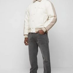 Man Jackets Two Tone Varsity Jacket - Stone/Beige
