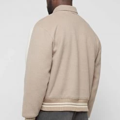 Man Jackets Two Tone Varsity Jacket - Stone/Beige