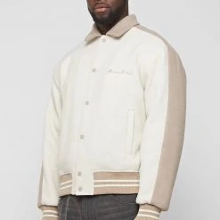 Man Jackets Two Tone Varsity Jacket - Stone/Beige