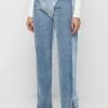 Woman Denim Two Tone Marbled Mom Jeans - Blue
