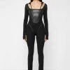 Woman Jumpsuits Vegan Leather And Bandage Corset Jumpsuit - Black JUMPSUITS & PLAYSUITS