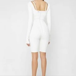 Woman Jumpsuits JUMPSUITS & PLAYSUITS Vegan Leather And Bandage Corset Playsuit - White