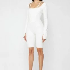 Woman Jumpsuits JUMPSUITS & PLAYSUITS Vegan Leather And Bandage Corset Playsuit - White