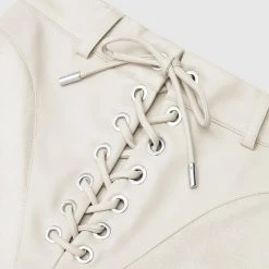 Woman Trousers Vegan Leather And Suede Lace Up Trousers - Beige