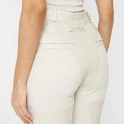 Woman Trousers Vegan Leather And Suede Lace Up Trousers - Beige