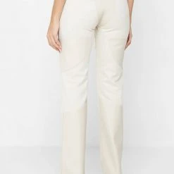 Woman Trousers Vegan Leather And Suede Lace Up Trousers - Beige