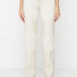 Woman Trousers Vegan Leather And Suede Lace Up Trousers - Beige