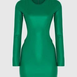 Woman Dresses Vegan Leather Backless Dress - Green