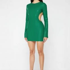 Woman Dresses Vegan Leather Backless Dress - Green