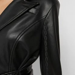 Woman Dresses Vegan Leather Belted Blazer Dress - Black
