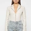 Woman Tops Vegan Leather Blazer Bodysuit - Beige BODYSUITS