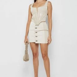 Woman Tops TOPS & T SHIRTS Vegan Leather Corset Top - Beige