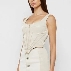 Woman Tops TOPS & T SHIRTS Vegan Leather Corset Top - Beige