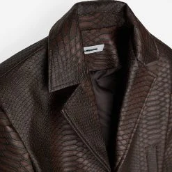 Woman Jackets Vegan Leather Croc Cropped Jacket - Brown