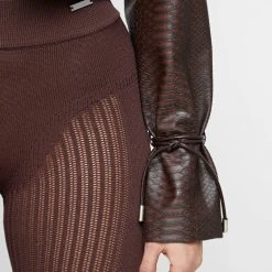 Woman Jackets Vegan Leather Croc Cropped Jacket - Brown