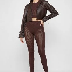 Woman Jackets Vegan Leather Croc Cropped Jacket - Brown