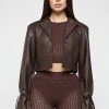 Woman Jackets Vegan Leather Croc Cropped Jacket - Brown