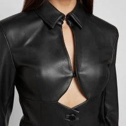 Woman Dresses Vegan Leather Cut Out Blazer Dress - Black