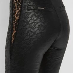 Woman Leggings Vegan Leather & Lace Leggings - Black