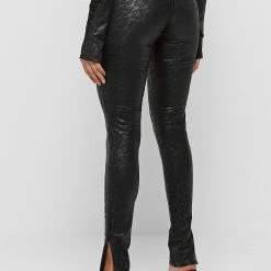 Woman Leggings Vegan Leather & Lace Leggings - Black