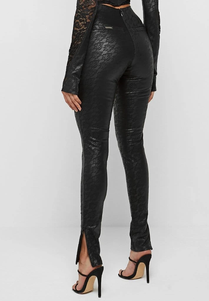 Woman Leggings Vegan Leather & Lace Leggings - Black