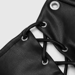 Woman Tops BODYSUITS Vegan Leather Lace Up Halterneck Bodysuit - Black