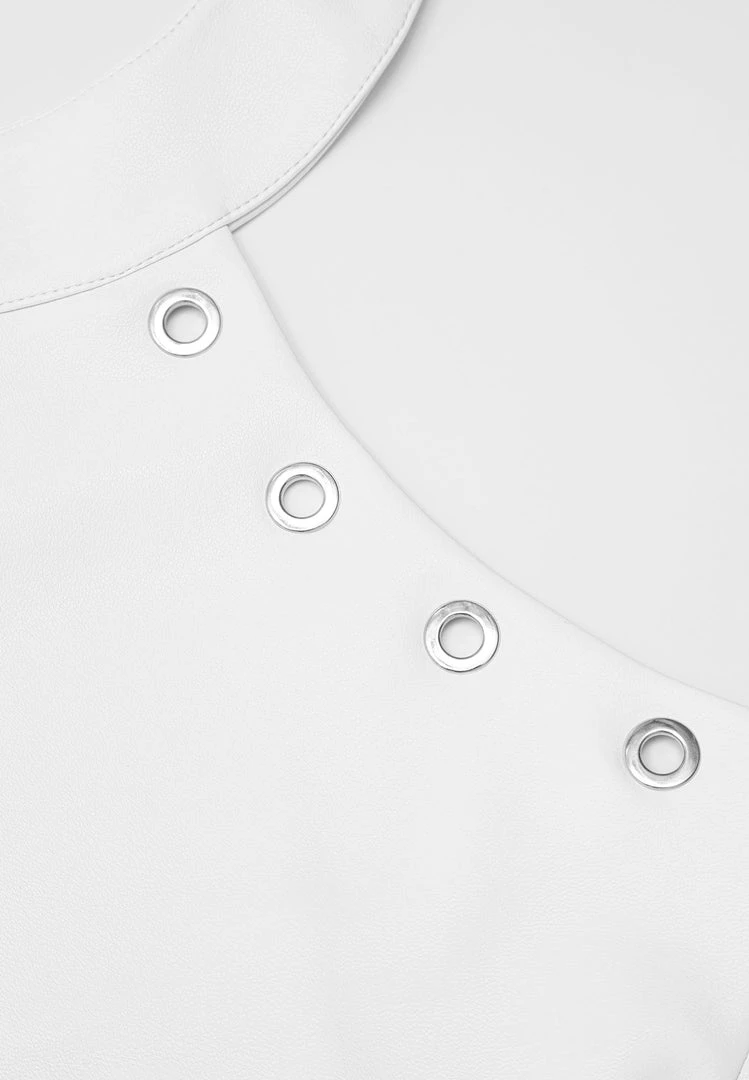 Woman Tops Vegan Leather Lace Up Halterneck Bodysuit - White