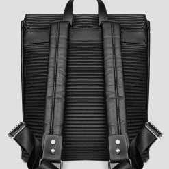 Man Accessories Vegan Leather Pleated Backpack - Black