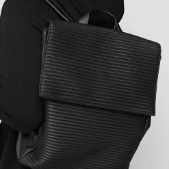 Man Accessories Vegan Leather Pleated Backpack - Black